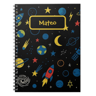 Espiral Caderno Temático Espacial Com Doodle de Foguete e 