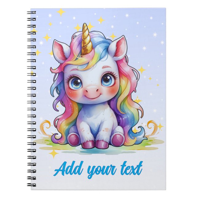Espiral Caderno Unicórnio Azul Bebê – Nome Personalizado (Frente)
