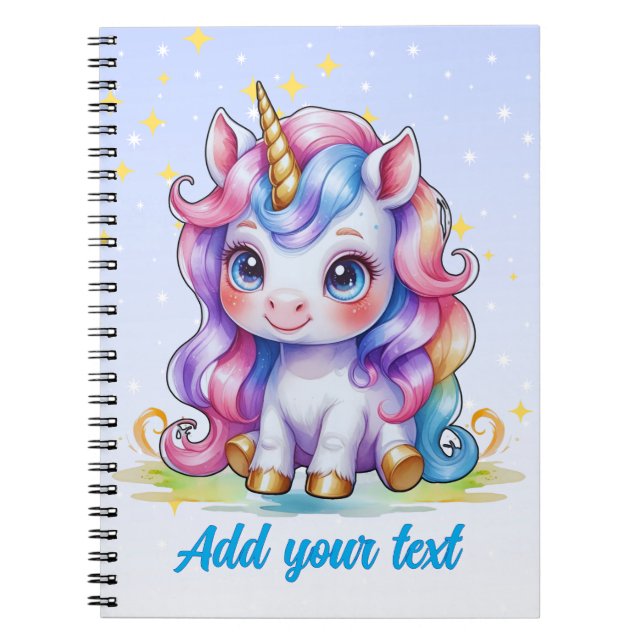 Espiral Caderno Unicórnio Azul – com Nome Personalizado (Frente)