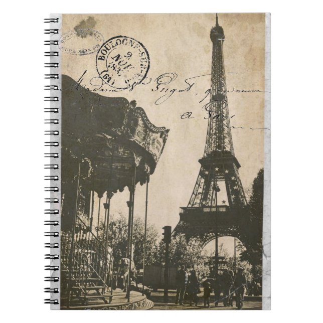 Espiral caderno velho do cartão de Paris (Frente)