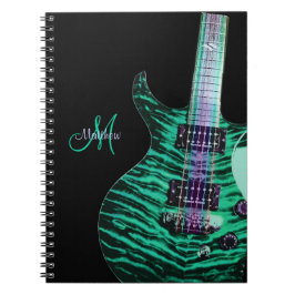 Espiral Caderno verde personalizado da música da guitarra
