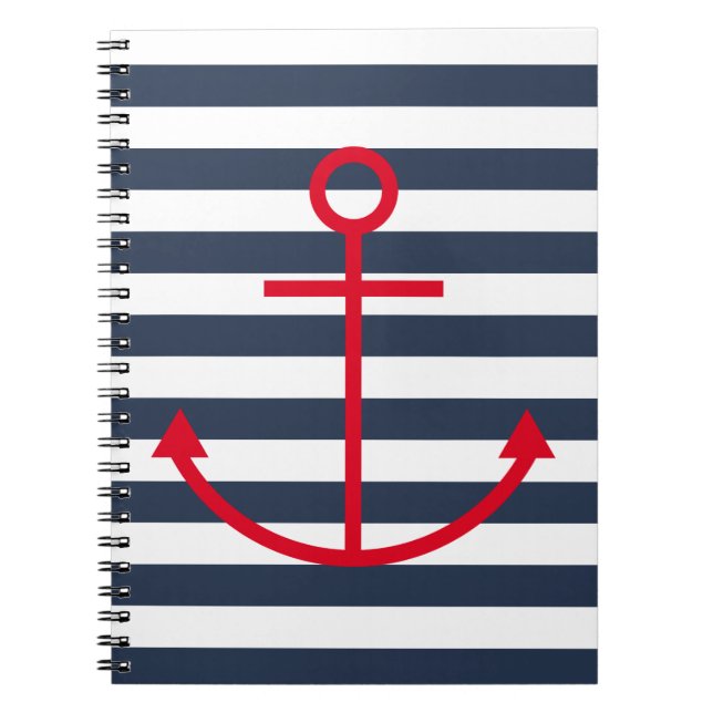 Espiral Caderno vermelho listrado da âncora (Frente)