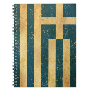 Espiral Caderno Vintage Grunge da Bandeira da Grécia