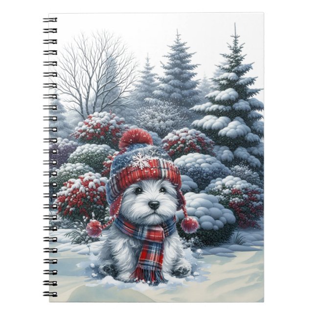 Espiral Caderno Westie de Inverno com Chapéu (Frente)