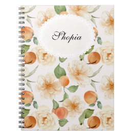 Espiral Capa de Caderno Floral Elegante Pêssego e Creme De