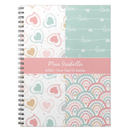 Espiral Corações de Remendo Arco-íris Pastel - Caderno