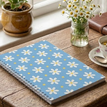 Cottagecore Margarida Estética Floral Caderno Azul