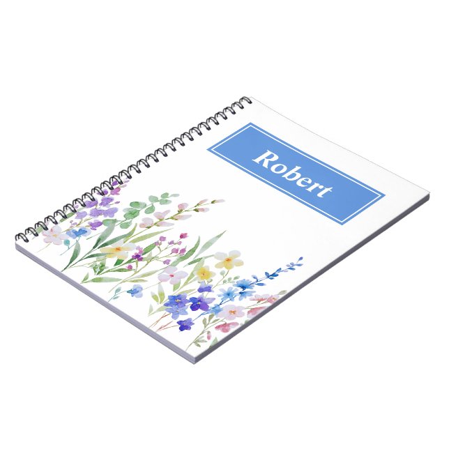 Espiral Design de Caderno Personalizado com Nome Floral em (Left Side)