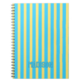 Espiral Diário Personalizado Listrado, Caderno de Nome Per