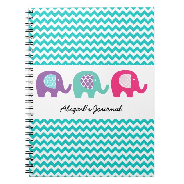 Espiral Elefantes de Chevron no caderno personalizado (Frente)