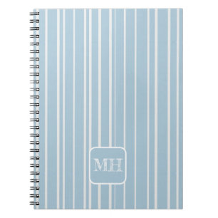 Espiral Elegante caderno monogramado listrado de azul bebé