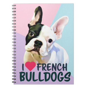 Espiral Eu Amo Bulldogues Franceses Rosa, Lilás. Caderno A