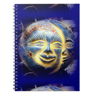 Espiral face do sol/ face da lua face azul escuro caderno