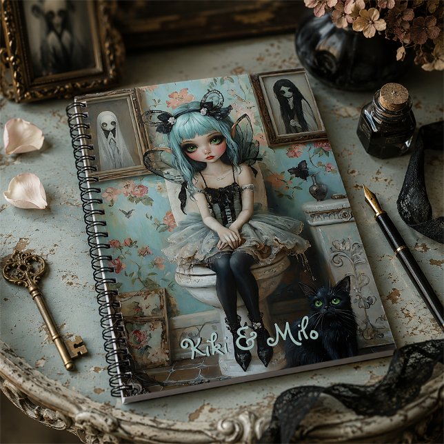 Espiral Fada Gótica Fofa Com Caderno Personalizado de Gato (Criador carregado)