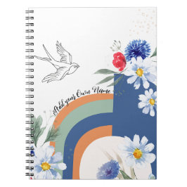 Espiral Flores BOHO Personalizadas com Caderno de Pássaros