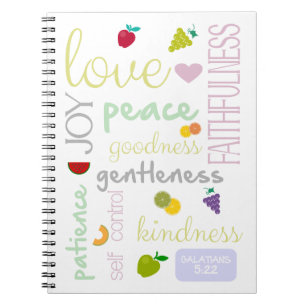 Espiral fruta bíblia verso do caderno espiritual sagrado