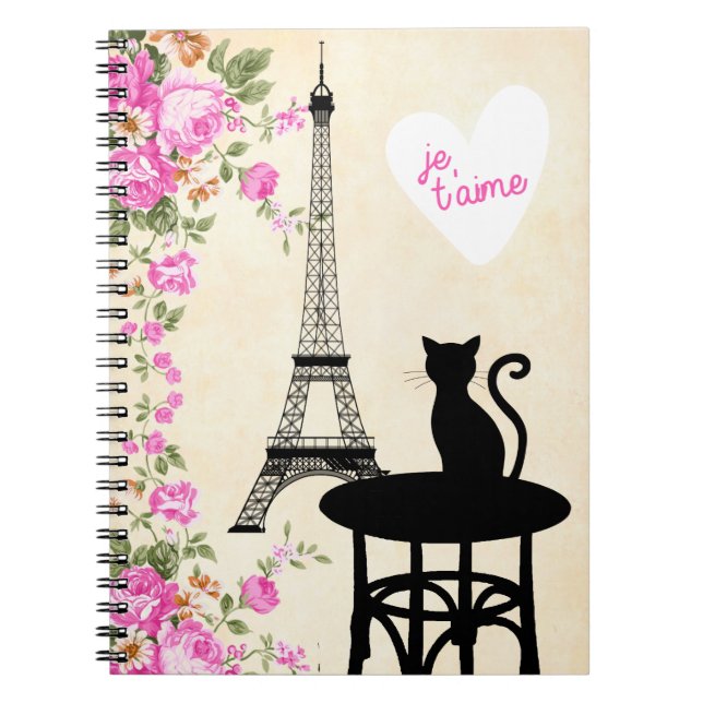 Espiral Gato de Paris Je T'aime e caderno da torre Eiffel (Frente)