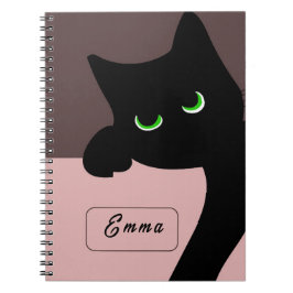 Espiral Gato Preto Curioso Caderno Roxo Personalizado