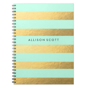 Espiral Hortelã e caderno personalizado ouro