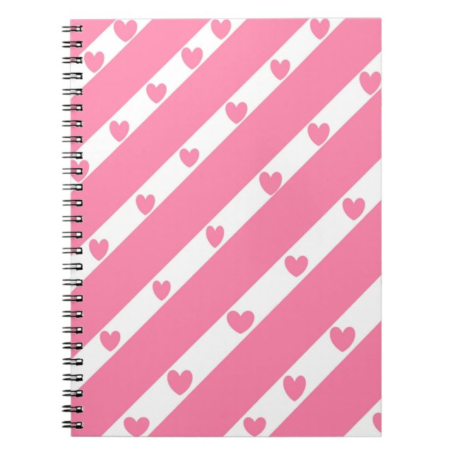Espiral Linhas de coração caderno cor-de-rosa (Frente)