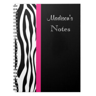 Espiral Listra da zebra com o caderno personalizado rosa
