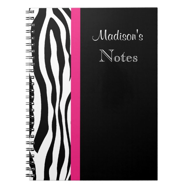 Espiral Listra da zebra com o caderno personalizado rosa (Frente)