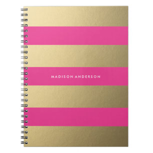 Espiral Listrado Dourado Caderno