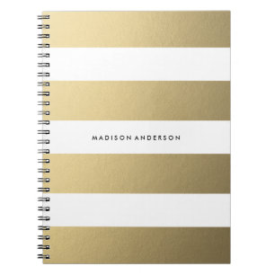 Espiral Listrado Dourado   Caderno