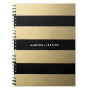Espiral Listrado Dourado   Caderno