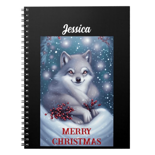 Espiral Lobo de Natal Personalizado - Caderno (Frente)