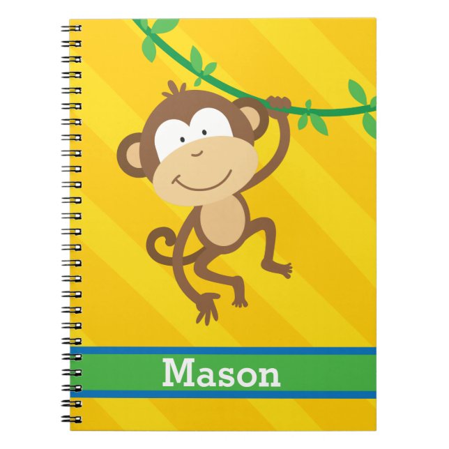 Espiral Macaco engraçado no caderno personalizado selva (Frente)