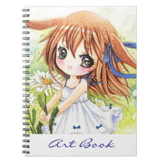 Espiral Menina bonito do anime com margarida - caderno