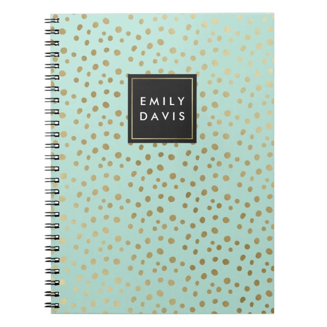 Espiral Mint Green e Dourados Pontos | Caderno (Frente)
