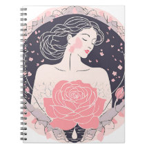 Mulher elegante abstrata caderno rosa pacífico