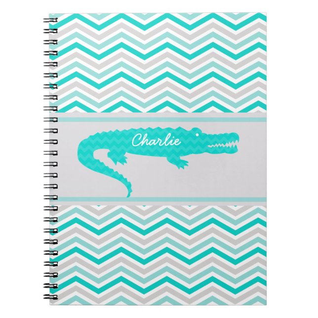 Espiral O jacaré do Aqua em Chevron personalizou o caderno (Frente)