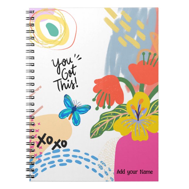 Espiral PERSONALIZAR: Borboleta + Flores | Caderno (Frente)