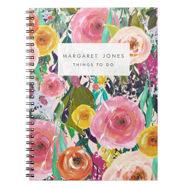Espiral Pintura floral caderno personalizado do Diário (Frente)