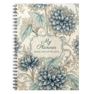 Espiral Planejador Diário Floral Azul Caderno Estudantil