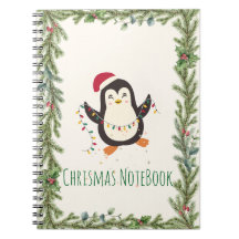 Presente de Caderno de Natal de Pinguim Fofo