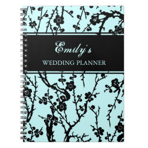 Espiral Preto do planejador do casamento & caderno floral