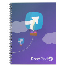 ProdPad "acima, acima de e afastado" caderno