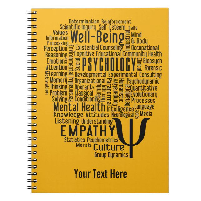 Espiral PSYCHOLOGY Word Cloud caderno de cores personaliza (Frente)