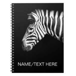 Espiral Retrato no preto - caderno personalizado da zebra