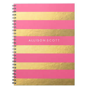 Espiral Rosa e caderno personalizado ouro