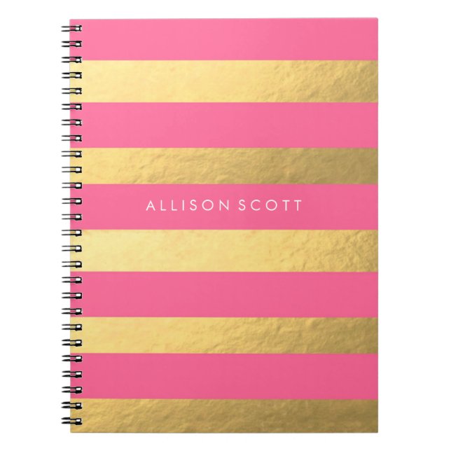 Espiral Rosa e caderno personalizado ouro (Frente)