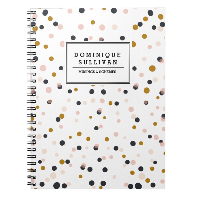 Espiral Rosa, ouro & confetes roxos caderno personalizado (Frente)