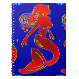 Espiral sereia vermelha no caderno azul