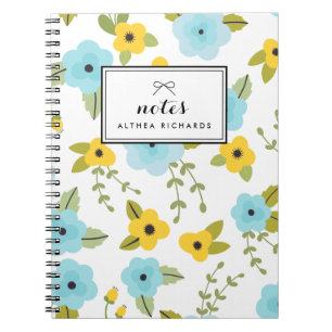 Espiral Teste padrão floral amarelo & azul caderno