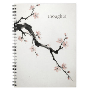 Espiral Tinta Sumi-E Flor de Cerejeira Caderno Diário