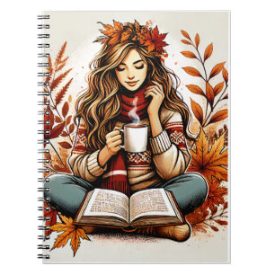 Espiral um caderno contendo uma garota bonita no dia do ou